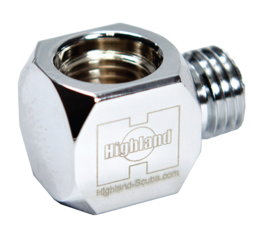 XS Scuba Highland 90° HP Gauge Adapter – Right Angle Mini Tech Gauge Adapter