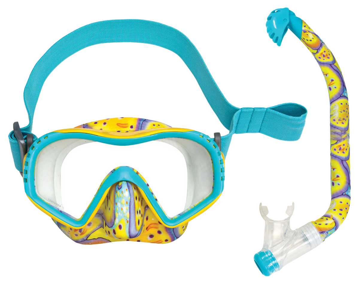 XS Scuba Youth Marine Life Mask & Dry Snorkel Combo – Kids Snorkeling Set Purple & Yellow Nudibranch