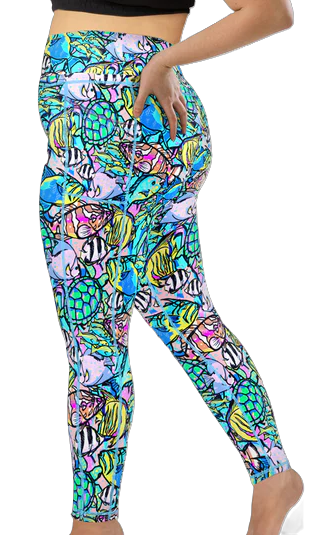 Plus Size Eco-Friendly Neon Fish Frenzy Contour Leggings