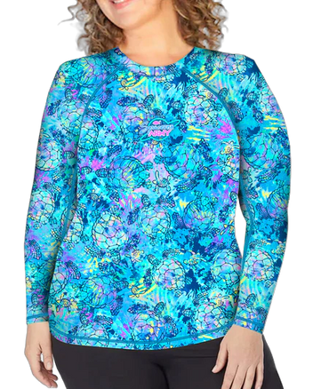Plus Size Eco-Friendly Turtle Tie Dye Rash Guard