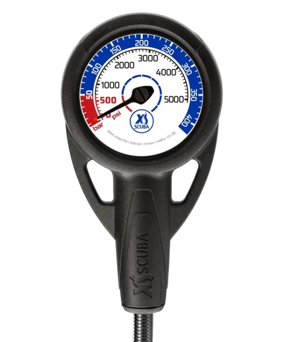 Highland QuikVu Pressure Gauge – Slim Analog Scuba SPG with Braided HP Hose Dual Scale