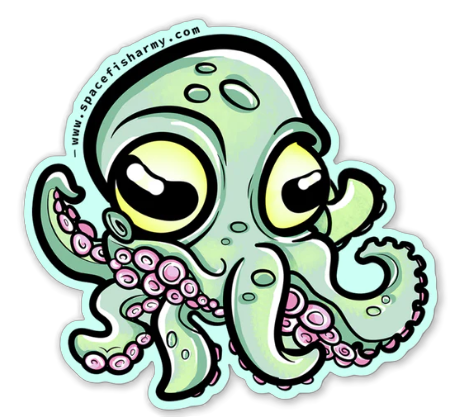 Spacefish Army Cookie the Octopus Vinyl Sticker – Waterproof Die-Cut Ocean Decal