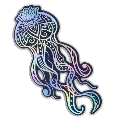 Spacefish Army Holographic Zen Jellyfish Sticker – Waterproof Die-Cut Ocean Decal