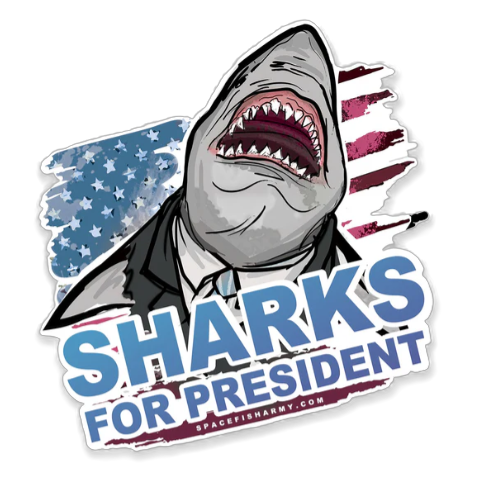 Spacefish Army Sharks for President Vinyl Sticker – Waterproof Die-Cut Shark Decal