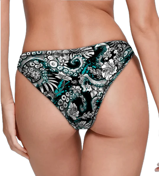 Spacefish Army Electric Blue Octofloral Eco Cheeky Bikini Bottoms – Women’s Recycled Swimwear