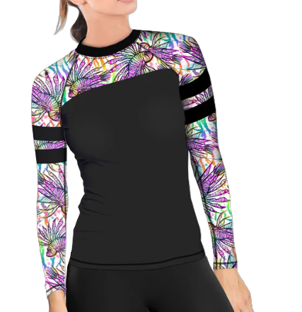 Spacefish Army White Lionfish Roars Eco Contour Rash Guard – Women’s Recycled Sun Protection Swimwear