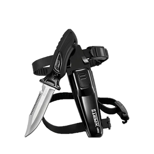 TUSA X-Pert II Drop Point Dive Knife – Premium Stainless Steel Scuba Knife Black