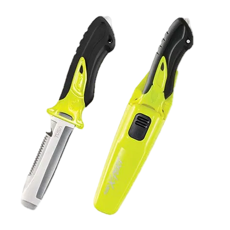 TUSA X-Pert II Blunt Tip Dive Knife – Premium Stainless Steel Scuba Safety Knife Flash Yellow