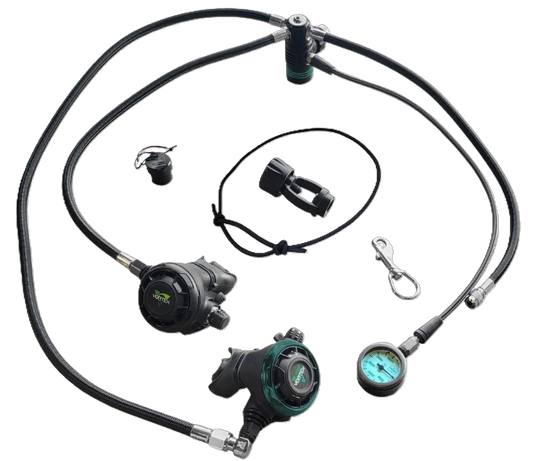 XS Scuba Highland Vortex Regulator Package w/ PVD Finish – Dual Scale SPG & Miflex Hoses