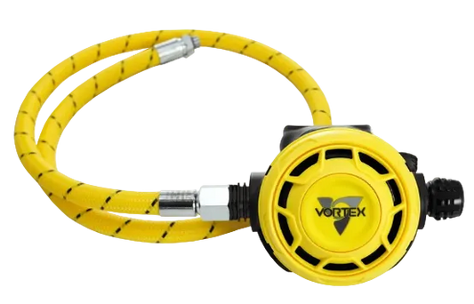 XS Scuba Vortex Octopus delivers reliable backup breathing performance with a high-visibility design for emergency air-sharing situations.