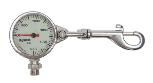 Highland 2" Brass & Snap SPG – Compact Pressure Gauge with Integrated Bolt Snap