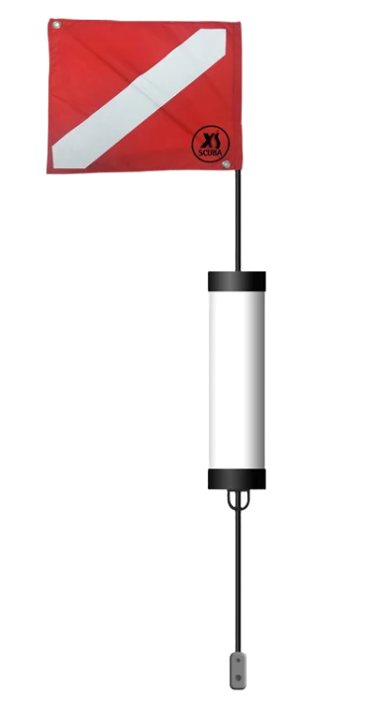 XS Scuba Highland Dive Flag & Float Assembly – Diver Down Surface Marker with 4 ft Staff