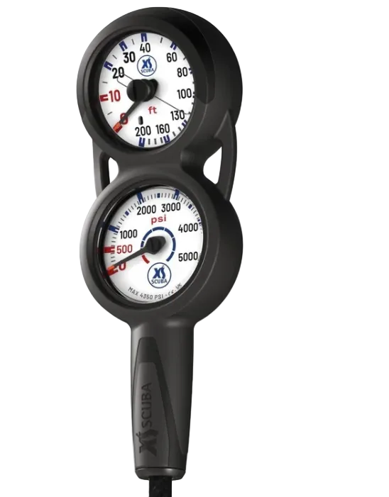 XS Scuba Highland QuikVu Pressure & Depth Console – Analog 2-Gauge Scuba Console with Braided HP Hose