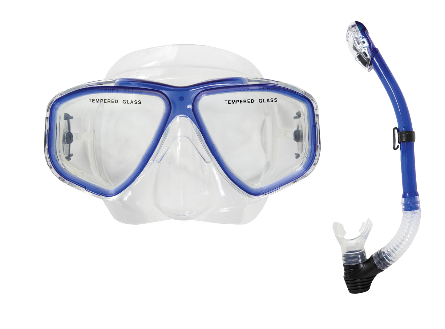 OceanWays Caribbean Mask & Dry Snorkel Combo – Tempered Glass Snorkeling Set Blue