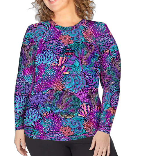 Plus Size Eco-Friendly Coral Kaleidoscope Rash Guard