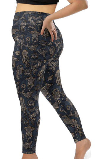 Plus Size Eco-Friendly Ocean Mandala Contour Leggings