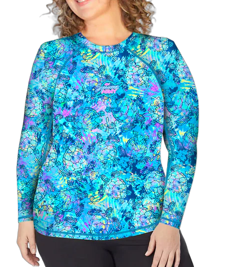 Plus Size Eco-Friendly Turtle Tie Dye Rash Guard