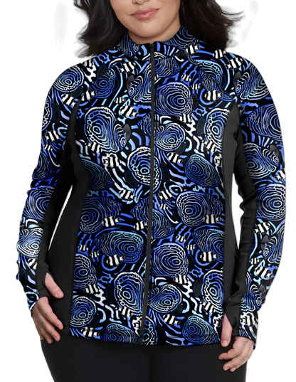 Plus Size Eco-friendly Full Zip Up Angelfish Hypnosis Rash Guard