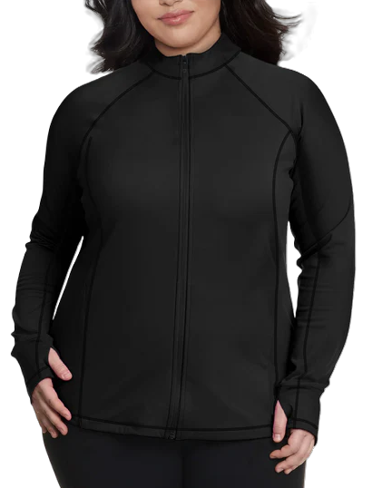 Plus Size Eco-friendly Full Zip Up Night Dive Black Rash Guard