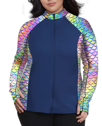 Spacefish Army Psychedelic Mermaid Eco Full Zip Rash Guard – Women’s Recycled Sun Protection Swimwear