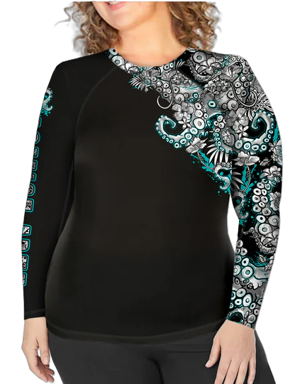 Plus Size Electric Blue Octofloral Rash Guard