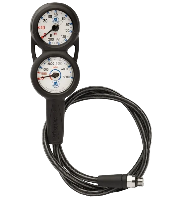 XS Scuba Highland QuikVu Pressure & Depth Console – Analog 2-Gauge Scuba Console with Braided HP Hose
