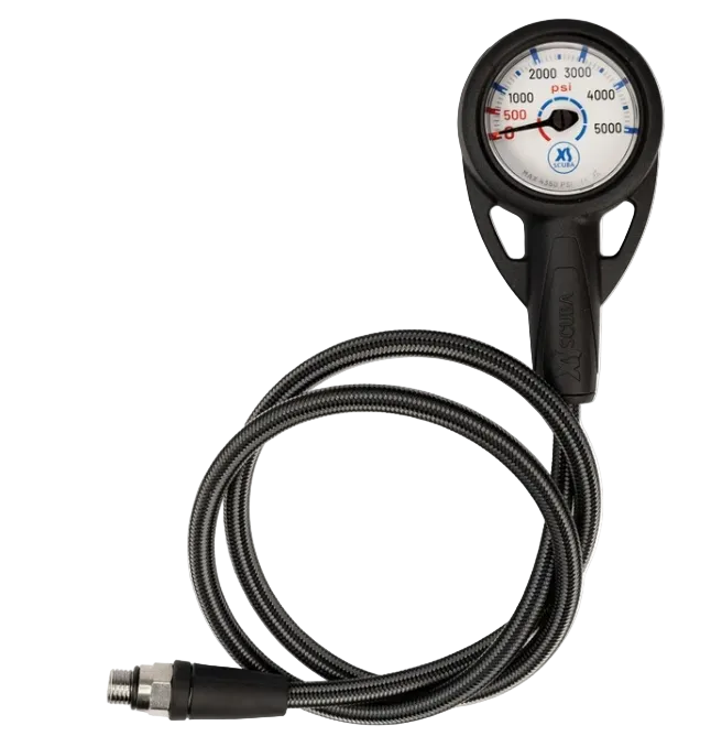 Highland QuikVu Pressure Gauge – Slim Analog Scuba SPG with Braided HP Hose
