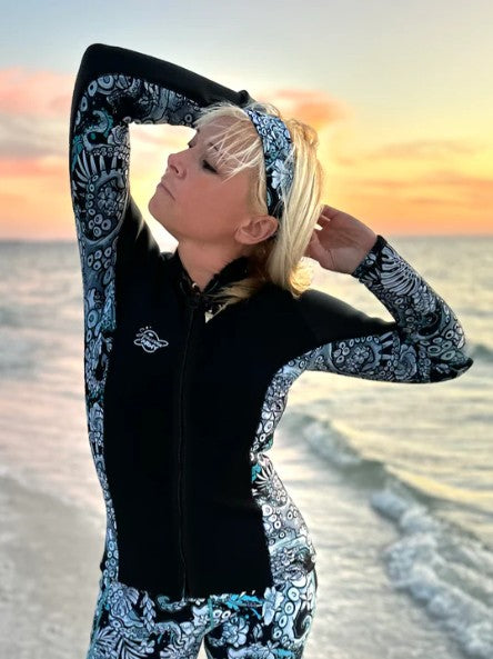 SpacefishArmy3mmNeopreneBlueOctofloralScubaJacketwithQuickDryThermalLining