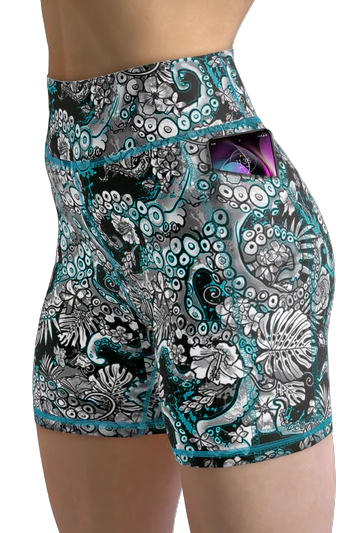 Spacefish Army Electric Blue Octofloral Eco Pocket Shorts – Women’s Recycled Activewear