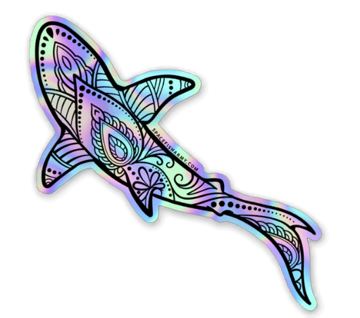 Spacefish Army Holographic Shark Shakra Vinyl Sticker – Waterproof Die-Cut Ocean Decal