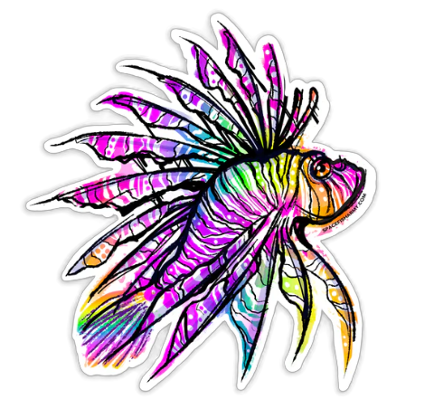 Spacefish Army Lionfish Roars Clear Sticker – Waterproof Transparent Ocean Decal