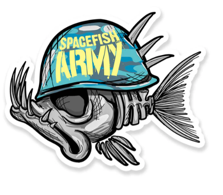 Spacefish Army Spacefish Soldier Vinyl Sticker – Waterproof Die-Cut Ocean Decal