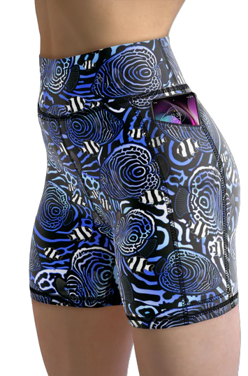 Spacefish Army Angelfish Hypnosis Eco Pocket Shorts – Women’s Recycled Activewear