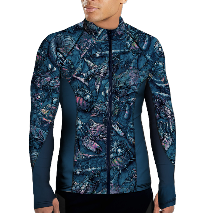 Spacefish Army Clockwork Ocean Eco Full Zip Rash Guard – Men’s Recycled Sun Protection Swimwear