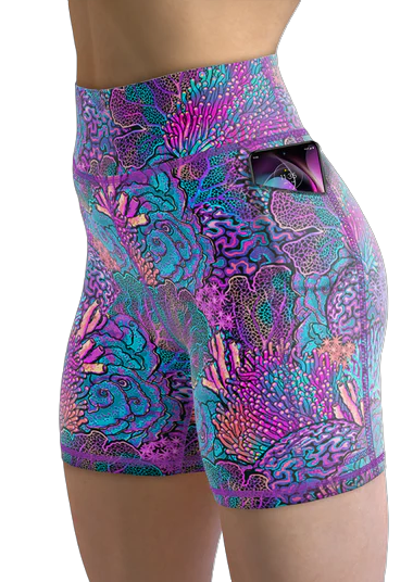 Spacefish Army Coral Kaleidoscope Eco Pocket Shorts – Women’s Recycled Activewear