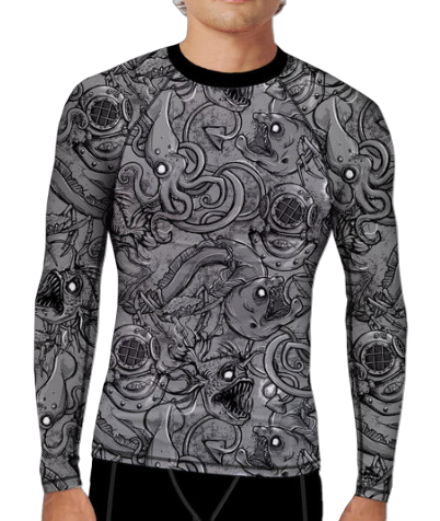 Spacefish Army Deep Sea Eco Rash Guard – Men’s Recycled Sun Protection Swimwear