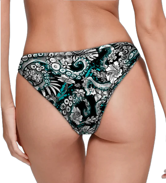 Spacefish Army Electric Blue Octofloral Eco Cheeky Bikini Bottoms – Women’s Recycled Swimwear