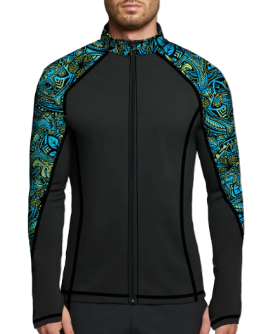 Spacefish Army Hammerhead Hibiscus Eco Full Zip Rash Guard – Men’s Recycled Sun Protection Swimwear