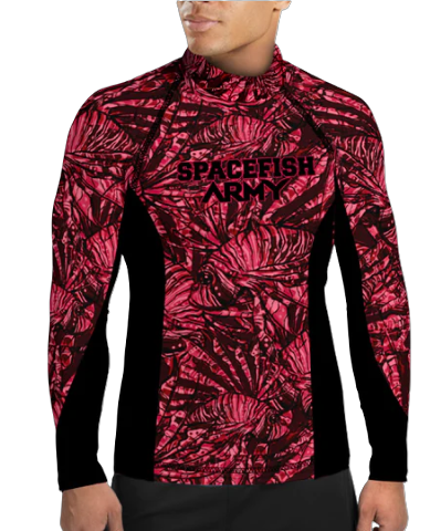 Spacefish Army Lionfish Invasion Eco Rash Guard – Men’s Recycled Sun Protection Swimwear