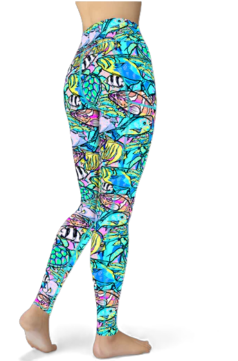 Spacefish Army Neon Fish Frenzy Eco Pocket Leggings – Women’s Recycled Contour Activewear
