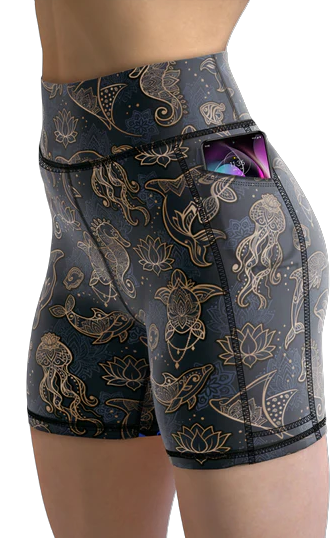 Spacefish Army Ocean Mandala Eco Pocket Shorts – Women’s Recycled Activewear