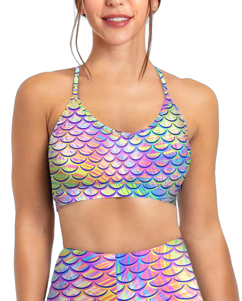 Spacefish Army Psychedelic Mermaid Eco Convertible Bikini Sports Bra – Women’s Recycled Swim Top