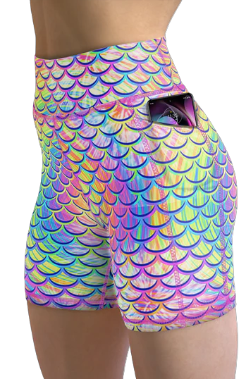 Spacefish Army Psychedelic Mermaid Eco Pocket Shorts – Women’s Recycled Activewear