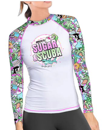 Spacefish Army Sugar & Scuba Candy Octopus Eco Contour Rash Guard – Women’s Recycled Sun Protection Swimwear