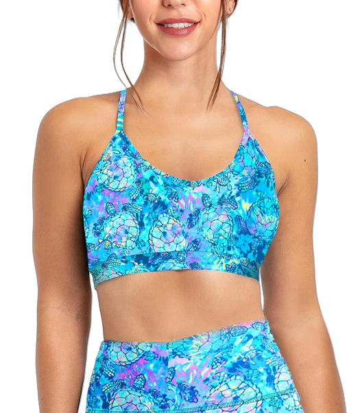 Spacefish Army Turtle Tie Dye Eco Convertible Bikini Sports Bra – Women’s Recycled Swim Top