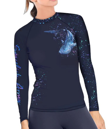 Spacefish Army Whale Shark Wonderland Eco Contour Rash Guard – Women’s Recycled Sun Protection Swimwear