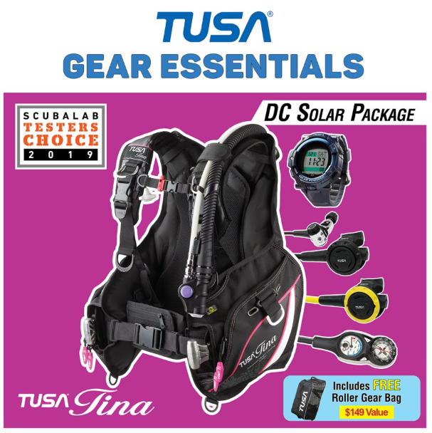 TUSA Tina Pink BCD Scuba Package with DC Solar Link Dive Computer Blue