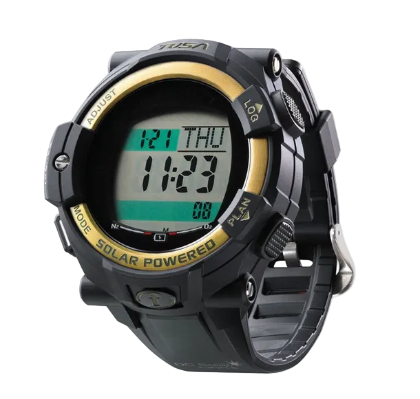 TUSA DC Solar Link Dive Computer – Solar Powered Bluetooth Multi-Gas Wrist Computer Black Gold