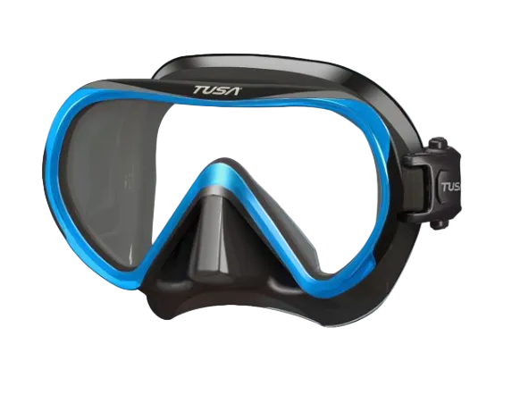 TUSA Ino Mask – Premium Single Lens Scuba Diving Mask with 3D SYNQ Technology Black Silicone Fish Tail Blue 