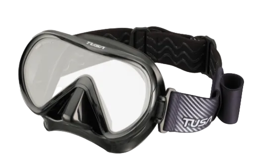 TUSA Ino Mask – Premium Single Lens Scuba Diving Mask with 3D SYNQ Technology Fabric Strap Black Silicone Black